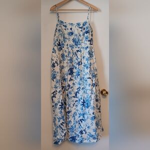 Blue Floral Spaghetti Strap Maxi Dress